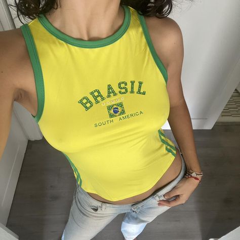 Brazil 🇧🇷 tank top bejeweled by me 🫶🏽 Had so much fun... - Depop Brazil Tank, Brazil Tank Top, Brazil, Tank Top, Tank Tops, Tags