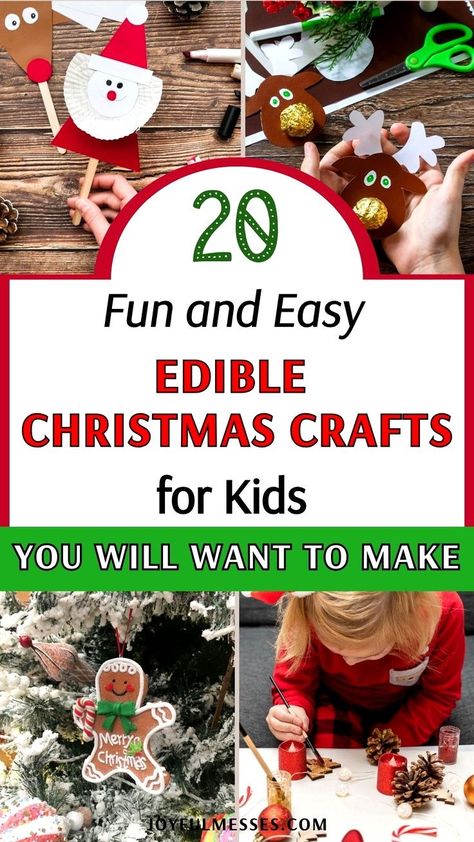 Get ready for some festive fun with these easy edible Christmas crafts for kids! Perfect for family activities, these simple and yummy Christmas food crafts will have your toddlers and preschoolers excited to help in the kitchen. These snack crafts that are both fun to create and tasty to eat! This holiday season, bring your family together with these engaging edible crafts that will make your Christmas celebrations even more special! Preschool Christmas Food Crafts, Christmas Treats To Make With Toddlers, Holiday Food Activities For Kids, Fun Kid Christmas Activities, Fun Food Crafts For Kids, Holiday Food Crafts For Kids, Christmas Snack Crafts For Kids, Christmas For Kids Ideas, Christmas Crafts For Classroom Party