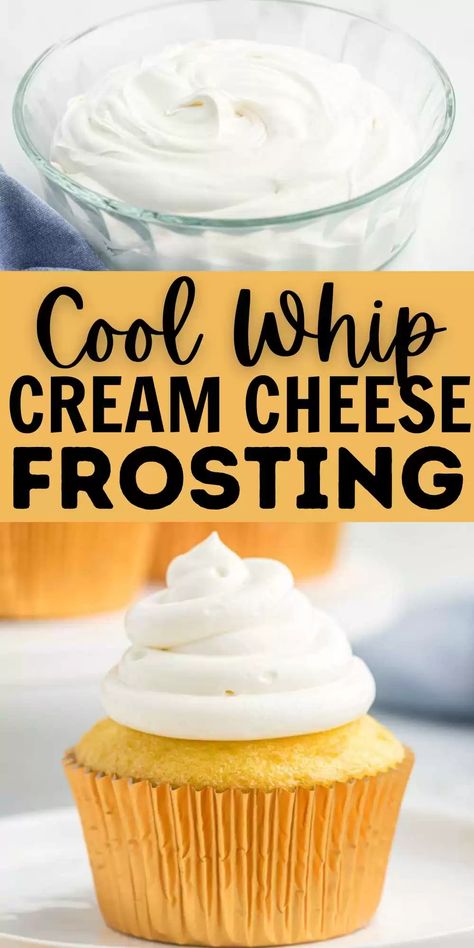 Whip Cream And Cream Cheese Frosting, Icing Using Cool Whip, Cool Whip Cake Icing, Cool Whip Cupcake Frosting, Cream Cheese Whip Cream Frosting, Cream Cheese Frosting With Whipped Cream, Whipped Cream And Cream Cheese Frosting, Cream Cheese Cool Whip Frosting Instant Pudding, Cool Whip Frosting Cake