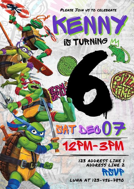 Turtle Invitations Birthday, Ninja Turtle Party Invitations, Tmnt Birthday Invitations, Ninja Turtles Birthday Invitations, Ninja Turtle Birthday Invitations, Tmnt Mayhem, Ninja Turtles Invitations, Ninja Turtles Pictures, Ninja Turtle Invitations