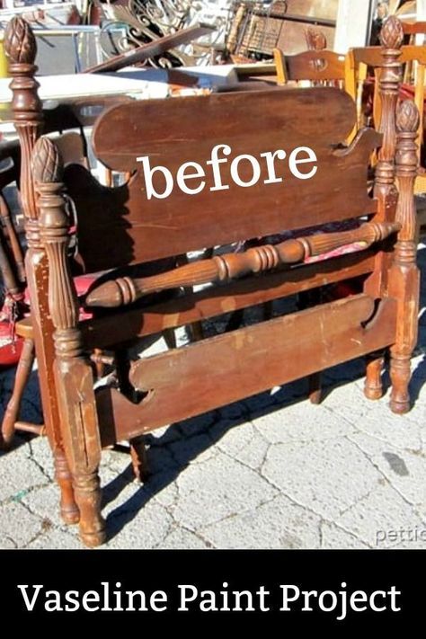 Antique Bed Repurpose, Refinishing Wood Bed Frame, Refinish Bed Frame, Antique Bed Makeover, Old Wood Furniture Makeover, Painting A Bed Frame, Refinished Bed Frame, Painting Bed Frame, Bedframe Makeover