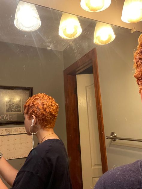 Ginger And Red Hair Black Women Short Hair, Ginger Twa Hairstyles, Big Chop Ginger Hair, Orange Short Natural Hair, Big Chop Red Hair Black Women, Red Shaved Hair Black Women, Dyed Short Natural Hair, Ginger Finger Waves, Big Chop Curly Hair