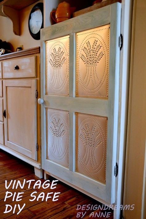 Copper Cabinet Door Inserts, Vintage Pie Safe, Door Diy, Pie Safe, Primitive Furniture, Diy Kitchen Cabinets, Ship Lap Walls, Diy Vintage, Redo Furniture