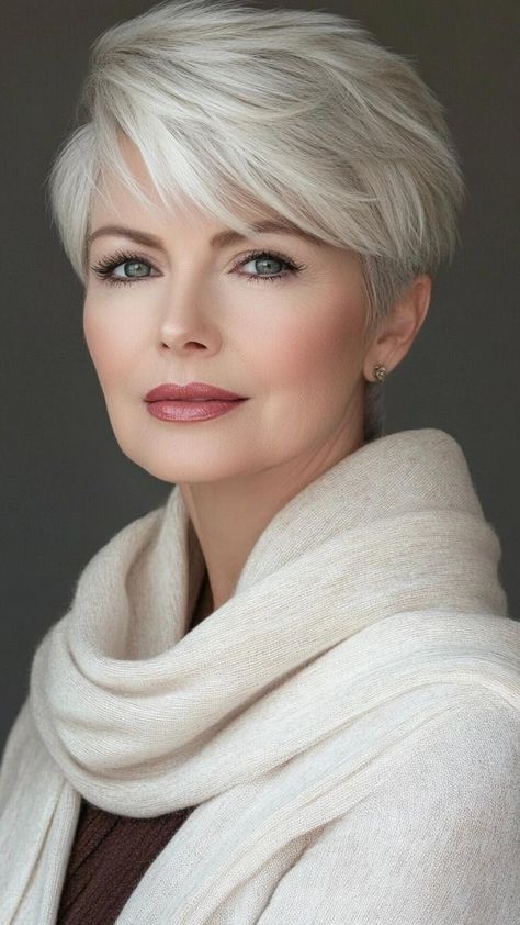 Looking for the perfect low-maintenance hairstyle? Short haircuts for women over 50 are designed to keep you looking youthful and stylish with minimal effort. From pixies to bobs, these cuts are flattering, easy to style, and ideal for women who want to showcase their beauty. Pixie Haircuts, Short Platinum Hair, Stacked Hair, Short Silver Hair, Silver Haired Beauties, Short Haircut Styles, Short Hairstyles For Thick Hair, Beautiful Gray Hair, Edgy Short Hair