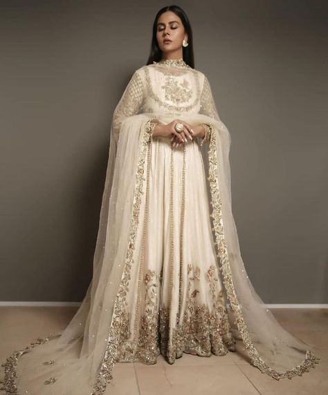 pigeons nest crafted through hands on this beautiful ivory cheefon this amazing intricate details done through our skilled craftsmanship… | Instagram Simple Nikkah Outfit, Simple Nikkah, Nikkah Outfit, Nikah Dress, Indian Suit, Whatsapp Contact, Nikkah Dress, Pakistani Party Wear, Female Dress