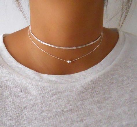 71a58e8cb75904f24cde464161c3e766desc52569979ri Short Silver Necklace, Silver Necklace Simple, Sterling Silver Choker, Silver Choker Necklace, Gold Necklace Set, Silver Choker, Choker Necklaces, Simple Necklace, Silver Bracelets