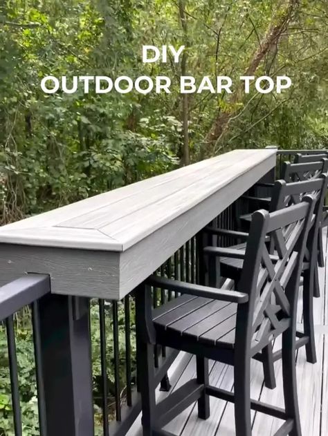 Dock Furniture Lake, Leftover Deck Board Ideas, Deck With Bar Counter, Deck Renovation, Patio Railing, Deck Dining, Deck Seating, Covered Patio Design, Deck Railing Design