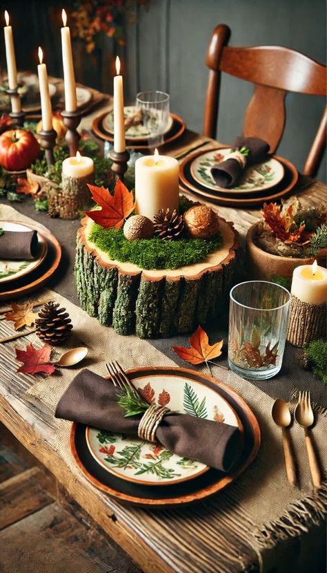 21 Stunning Thanksgiving Dinner Table Decoration Ideas to Wow Your Guests! 🍁✨ Cottage Core Thanksgiving Table, Cabin Tablescape, Autumn Table Decorations, Fall Table Settings Autumn, Farmhouse Thanksgiving Table, Thanksgiving Table Decoration, Diy Thanksgiving Centerpieces, Autumn Table Decor, Elegant Thanksgiving Table