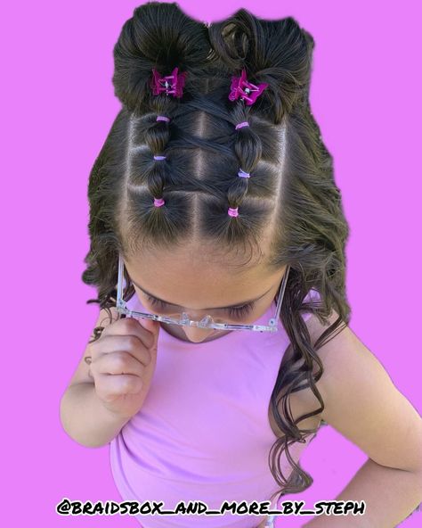 Polybands Hairstyle, Easy Rubber Band Hairstyles For Kids, Girls Hairstyles With Headband, Toddler Rubber Band Hairstyles, Tiny Rubber Bands Hairstyles, Mini Rubber Band Hairstyles, Dance Recital Hairstyles, Rubber Band Hairstyles Natural Hair Kids, Rubberband Hairstyles Kids