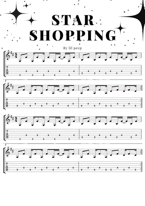 Star shopping guitar tabs Tab Sheet Music Guitar, Star Shopping Guitar Chords, Guitar Songs Tabs Sheet Music, Guitar Music Sheets For Beginners, Electric Guitar Music Sheets, Star Shopping Guitar, Guitar Notes Songs, Guitar Tabs Electric, Easy Guitar Tabs Songs