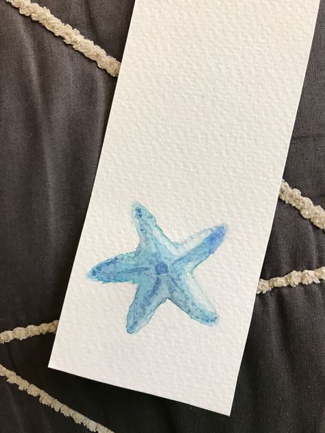 Beach Bookmark Watercolor, Easy Beach Watercolor Paintings, Beachy Watercolor Ideas, Sea Bookmark, Starfish Watercolor, Watercolour Beach, Watercolour Bookmarks, Learn Watercolor Painting, Learn Watercolor