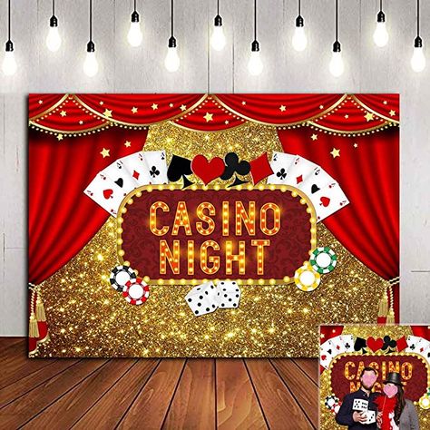 Casino Birthday Party, Poker Dice, Gold Glitter Banner, Casino Birthday, Photo Table, Fest Temaer, Glitter Photo, Red Curtains, Casino Night