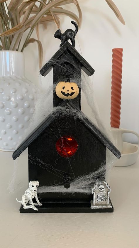 Target Halloween, Spider Webs, Haunted Houses, Diy Homemade, Twinkle Lights, Birdhouse, Haunted House, Spray Paint, Bird Houses