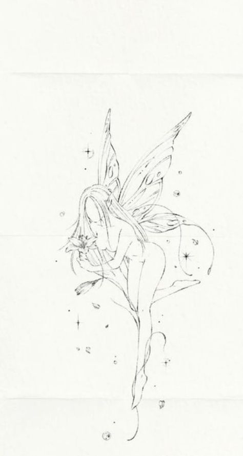 Lisa Fairy Tattoo, Dragon And Fairy Tattoo, Watercolor Tattoo Stencil, Dragon With Butterfly Tattoo, Fairy Drawing Tattoo, Tattoo Ideas Fairy, Edgy Fairy Tattoo, Fairy Neck Tattoo, Faerie Tattoos