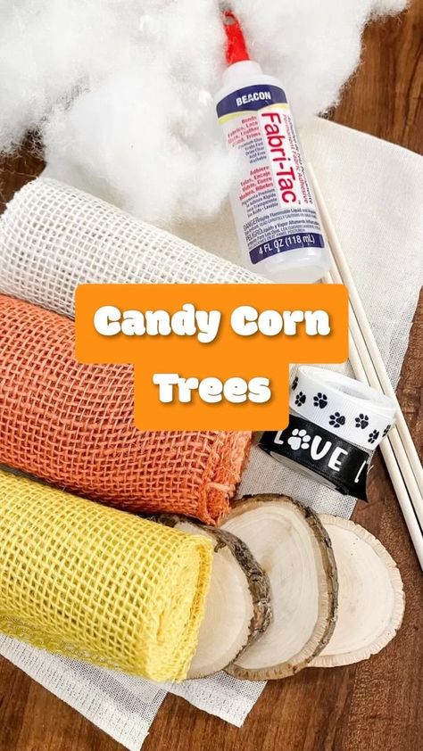 Dog Lovin’ Crafts, Recipes & DIYs on Reels | Global Genius · Magic And Mischief | Reels Candy Corn Tree, Candy Corn Crafts, Burlap Trees, Halloween Craft Projects, Halloween Decorating, Halloween Craft, Fall Favorites, Hard Time, Candy Corn