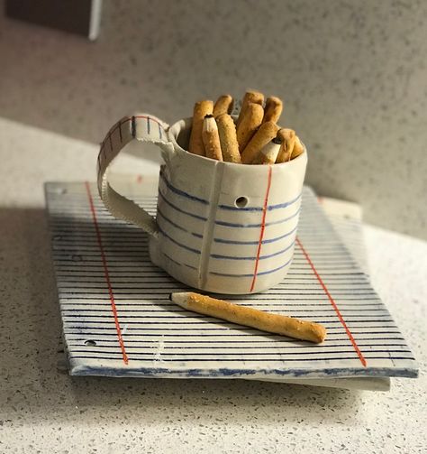 Ceramic Pencil Cup, Pretzel Pencils, Pottery Tumblers, Mud Wrestling, Pencil Cup, Ceramics Projects, Ceramic Cup, Paper Cup, Lined Paper