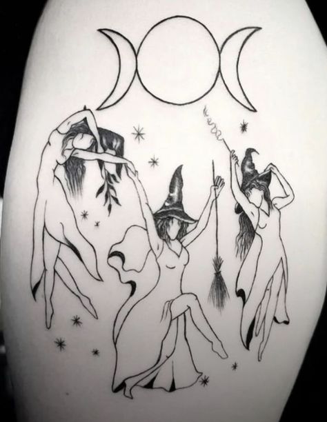 Dancing Witches Tattoo, Sister Tat, Pagan Tattoo, Tattoos Inspo, Witch Tattoo, Tatting, Dancing, Tattoo Designs, Witch