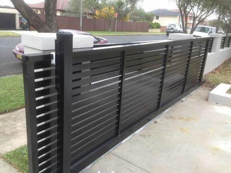 Gatedesigns Google, Wooden Fence, Horizontal Slat, Slat Gates, Driveway Gate, Sliding Gates Driveway Ss Gate, Entrance Gates Driveway, Pagar Modern, Steel Gates, Metal Garden Fencing, Sliding Gates, Stainless Steel Gate, Diy Garden Fence, Black Fence