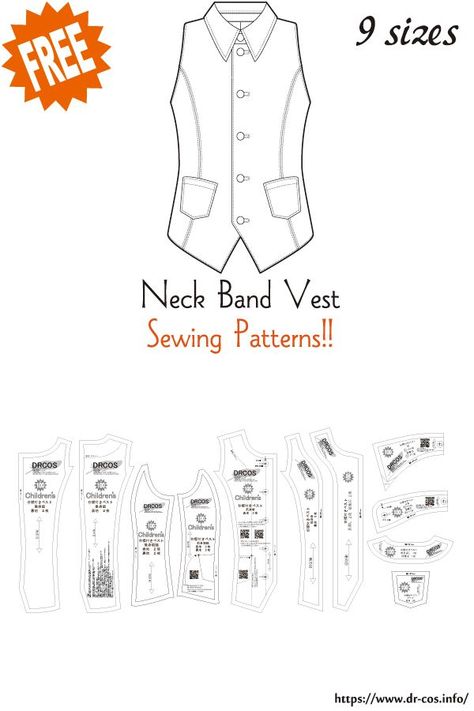 This is the pattern of Neck Band Vest. cm size(A4 size) Children's-100,120,140/Ladies'-S,M,L,LL/Men's-L,LL Added the number of fabric meters required for each size Diy Vest, Suit Sewing Patterns, Vest Pattern Free, Vest Sewing Pattern, Japanese Sewing Patterns, Couture Sewing Techniques, Butterick Pattern, Diy Sewing Pattern, Vest Pattern