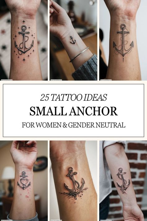 Collage of small anchor tattoos on arms, showcasing various minimalist designs for women and gender-neutral styles. Small Anchor Tattoos For Women, Minimalist Wrist Tattoo, Anchor Tattoos For Women, Anchor Tattoo Wrist, Small Anchor Tattoos, Small Anchor, Anchor Tattoo Design, Anchor Tattoos, Meaningful Tattoo