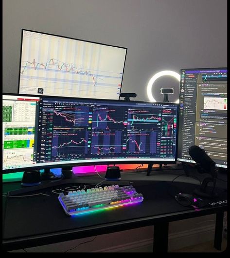 Trading Setup, White Keyboard, Gaming Keyboard And Mouse, Vision Board Book, Stock Market Trading, Luxury Sofa Living Room, Trading Desk, Setup Gamer, Gamer Setup