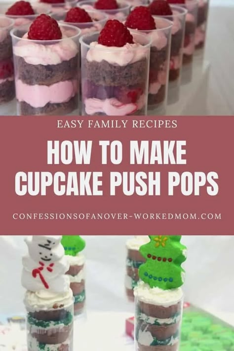 Push Pops Recipes, Push Pop Desserts, Cupcakes For Christmas, How To Make Cupcake, Push Cake, Cake Push Pops, Push Up Pops, Dessert Cups Recipes, Home Bakery Business