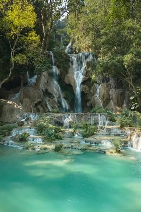 10 Affordable Vacations Spots Kuang Si Falls Laos, Kuang Si Waterfall, Laos Aesthetic, Foreign Places, Kuang Si Falls, Uncharted Territory, Nice Life, Affordable Vacations, Background Nature