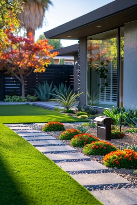 Minimal Low Maintenance Landscaping, Backyard Turf Landscaping, Turf Landscaping, Artificial Turf Landscaping, California Landscaping, Low Maintenance Front Yard, Yard Remodel, Face Unique, Drought Tolerant Landscape