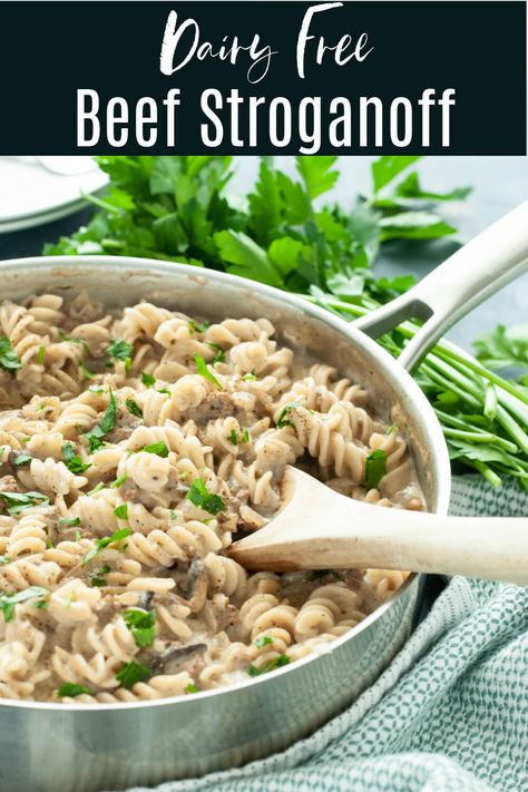 Dairy Free Beef Stroganoff Recipe (Gluten Free Option Too) + VIDEO | Allergy Awesomeness Dairy Free Beef Stroganoff, Allergy Awesomeness, Gluten Free Dairy Free Recipes Dinner, Dairy Free Foods, Gluten Free Turkey, Gluten Dairy Free Recipes, Beef Stroganoff Recipe, Dairy Free Recipes Dinner, Allergy Recipes