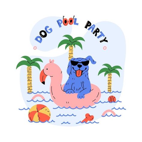 Free Vector | Flat design dog pool party illustration Summer Pool Illustration, Beach Dog Illustration, Summer Dog Illustration, Pool Party Graphic Design, Beach Design Illustration, Pool Party Illustration, Dog Pool Party, Pool Illustration, Dog Pool Floats