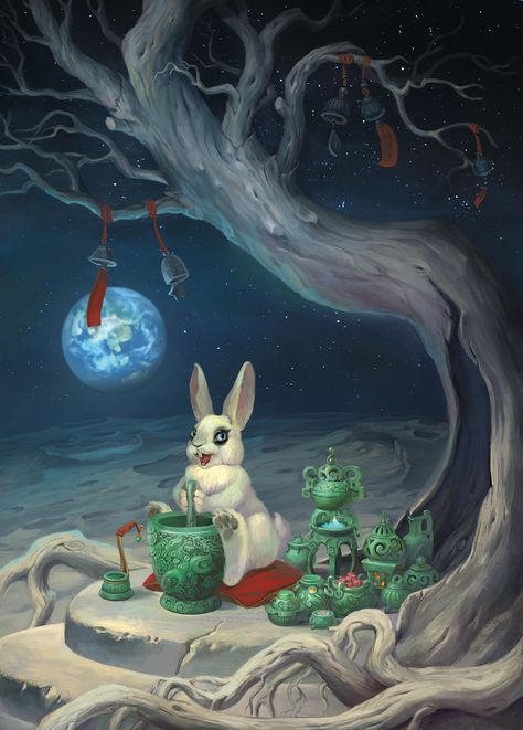 Jade rabbit Yùtù, my art for russian artbook "Fairy-tale bestiary" Jade Rabbit Moon, Moon Mythology, Jade Rabbit, Pet Bunny Rabbits, Rabbit Drawing, Rabbit Sculpture, Bunny Cages, Bunny Drawing, Bunny Wallpaper