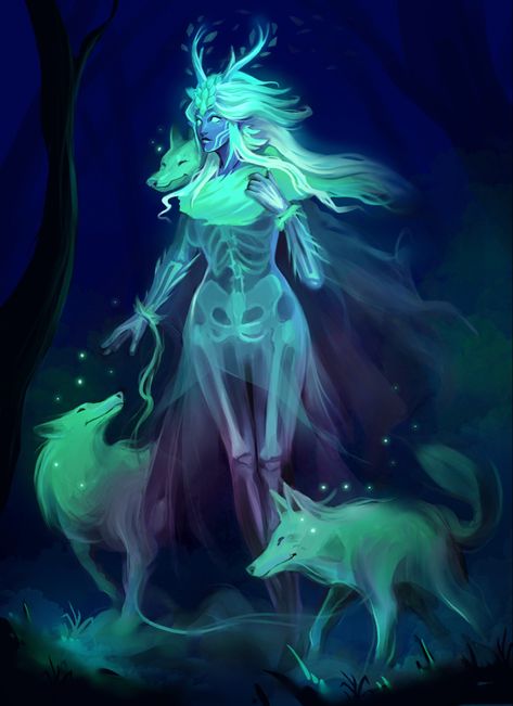 Wolf Spirit Drawing, Spirit Oc Art, Elemental Character Art, Undead Oc, Elemental Character Design, Rpg Wallpaper, Spirit Wolf, Glen Keane, Otto Schmidt