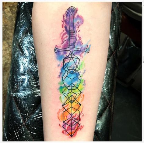 Dnd Tattoo, Lotr Tattoo, Nerdy Tattoos, Tattoo Uk, Nerd Tattoo, Pokemon Tattoo, Rainbow Watercolor, Creative Tattoos, Get A Tattoo