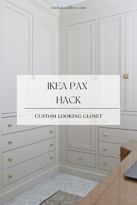 Ikea Decor Hacks, Walk In Closet Ikea, Pax Hack, Ikea Pax Hack, Ikea Pax Closet, Pax Closet, Closet Ikea, Ikea Built In, Ikea Desk Hack