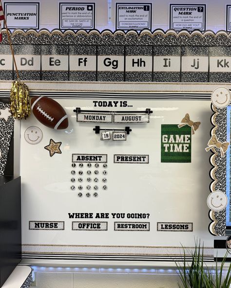 Bring on game day with our School Spirit collection! From sport cutouts, to varsity letter patches, this collection is full of festivity! 🏈   Click the 🔗 in our bio to shop! #classroomdecor #classroomideas #classroomtheme #classroomsetup #classroommakeover #schoolspirit #gameday #gamedayclassroom #footballclassroomdecor #teacherlife #teachersfollowteachers Stylish Classroom, Sports Theme Classroom, Classroom Makeover, Letter Patches, Elementary Classroom Decor, Classroom Transformation, Nurse Office, Varsity Letter, Classroom Setup