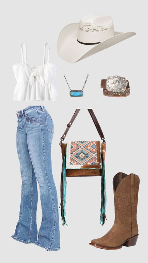 Western Summer Dresses For Women, Bootcut Jeans Western Outfit, Country Outfit Ideas For Women, Aesthetic Cowgirl Outfits, Western Outfits For Wedding Guest, Countrycore Aesthetic Outfit, Authentic Cowgirl Outfit, Shein Country Outfits, Latina Cowgirl Outfits Aesthetic