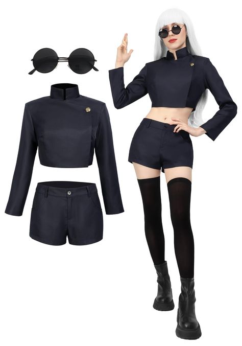 PRICES MAY VARY. Package Including: Jacket + shorts + tights + glasses Material: Uniform cloth,not easily wrinkled and comfortable to wear Costume design: Features a high waist jacket, shorts, uniforms inspired by character costumes Female Version Occasion：Suitable for Satoru cosplay, Christmas, costume parties, and everyday wear, etc. Tips: It is not recommended to machine wash. Soak it in cold or warm water for a while, then wash it off, if you have any questions, please let us know  Package I