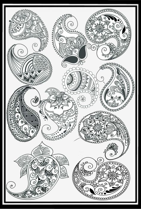 Henna Designs Drawing, Paisley Drawing, Paisley Tattoos, Paisley Tattoo, Henna Painting, Paisley Doodle, Zen Doodle Patterns, Zentangle Artwork, Flower Drawing Design