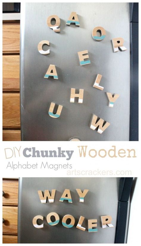 Chunky Wooden Alphabet Magnet TutorialChunky Wooden Alphabet Magnet Tutorial Letter Magnets, Letter Fonts, Alphabet Magnets, Diy Magnets, Letter Ideas, Wooden Magnets, Magnetic Letters, Fancy Letters, Wooden Alphabet