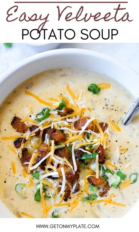 Velveeta Potato Soup, Cheesy Potato Soup Easy, Potato Soup With Bacon, Velveeta Recipes, Soup With Bacon, Soup Crockpot, Potato Bacon Soup, Potato Bacon, Cheesy Potato Soup