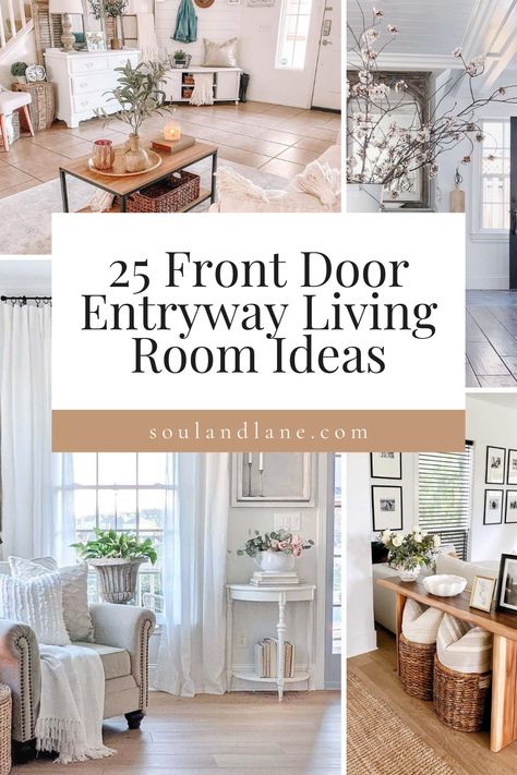 Transform your front door entryway into a stylish haven, seamlessly transitioning into your living room with these captivating ideas. From clever storage solutions to inviting décor, find inspiration to create a space that effortlessly merges your home's entrance with your cozy living area. Explore these harmonious design concepts and enhance the flow between your entryway and living room, leaving a lasting impression on your guests! Front Door In Living Room, Front Sitting Room Ideas, Entryway Living Room Combo, Living Room Combo Ideas, Front Living Room Ideas, Front Room Decor, Open Concept Kitchen Living Room, Rectangular Living Rooms, Small Living Room Layout