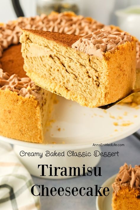 Tiramisu Cheesecake Recipe | Creamy Baked Classic Dessert. Learn how to make a creamy tiramisu cheesecake. This easy recipe combines rich coffee flavors with smooth cheesecake, perfect for any dessert lover's table. Triple Layer Cheesecake, Mocha Cheesecake Recipe, Tiramisu Cheesecake Recipe, Smooth Cheesecake, Cheesecake Ideas, Tiramisu Cheesecake, Awesome Desserts, Coffee Flavors, Cheesecake Squares