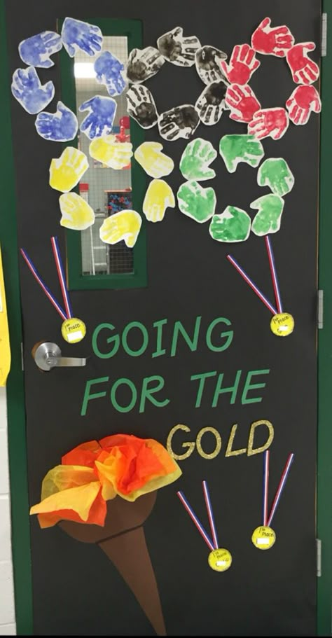 Olympic Door Decorations For School, Olympic Decorations Classroom, Olympic Door Decorations, Olympic Classroom Ideas, Olympics Classroom Ideas, Olympics Door Decor, Olympic Themed Classroom, Olympics Display Classroom, Special Olympics Poster Ideas