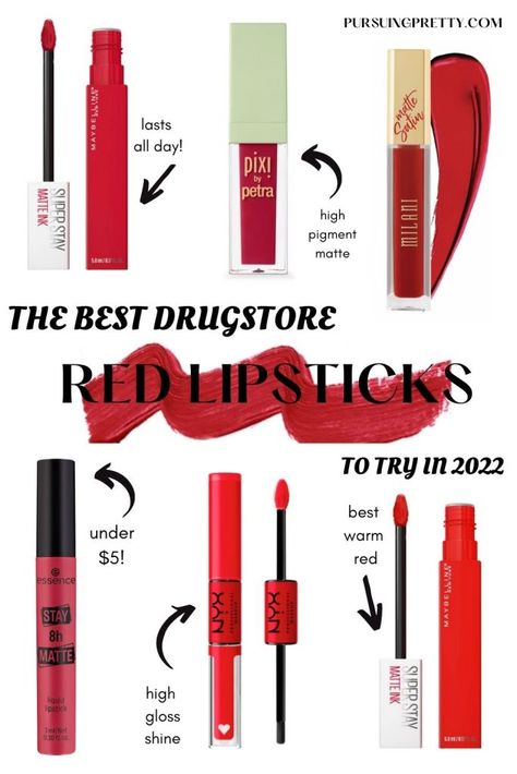 Red Lipstick For Dark Skin, Drugstore Red Lipstick, Maybelline Red Lipstick, Best Drugstore Red Lipstick, Taylor Swift Red Lipstick, Red Lipstick Swatches, Red Lipstick Tips, Matte Red Lipstick, Best Drugstore Lipstick