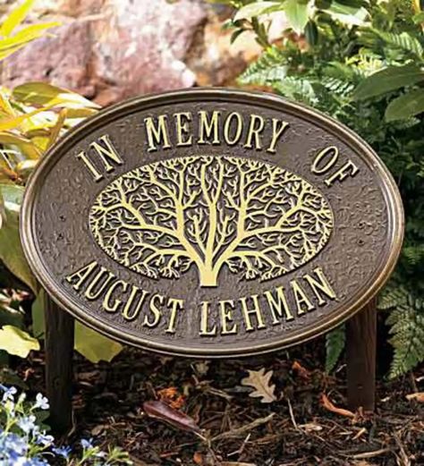 Memorial Garden Plaques, Garden Memorial, Memory Garden, Memorial Gardens, Memorial Plaques, Memorial Markers, Memorial Ideas, Garden Plaques, Memory Tree