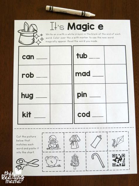 writing magic e with white crayon Magic E Worksheets Grade 1, Word Sorts Kindergarten, Magic E Worksheet, Spelling Bee Words, Magic E Words, Book Bin Labels, Teaching Plan, Magic E, Phonics Practice