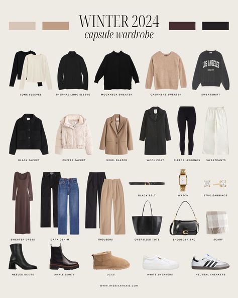 Winter 2023-2024 Capsule Wardrobe + Outfit Ideas | Erika Marie Erika Marie Capsule Wardrobe, Basics For Winter Wardrobe, Womens Winter Capsule Wardrobe, January Capsule Wardrobe, Capsule Wardrobe Shoes Winter, Europe Capsule Wardrobe Winter, Sweater Capsule Wardrobe, Winter Clothes Capsule, Fall 24 Capsule Wardrobe