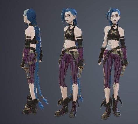 Jinx Arcane Character Sheet, Jinx Reference Sheet, Jinx Reference Arcane, Arcane Character Models, Jinx Arcane Full Body Reference, Jinx Character Sheet, Arcane Full Body Reference, Arcane Fashion Style, Arcane Outfits Ideas