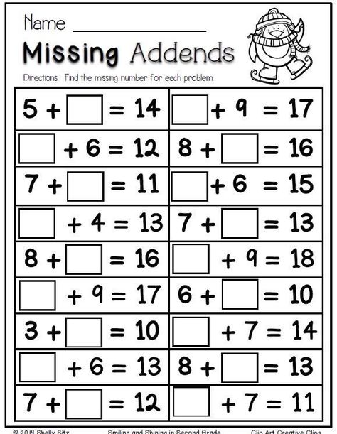 Spring Math Worksheets, Winter Math Worksheets, Missing Addends, Missing Addend, First Grade Math Worksheets, Math Fact Fluency, Worksheets Kindergarten, First Grade Worksheets, 2nd Grade Math Worksheets