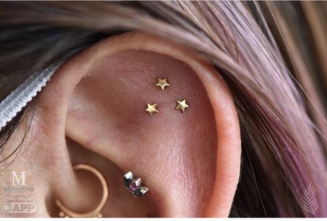 Flat Ear Piercing, Third Piercing, Constellation Piercings, Flat Piercing, Ear Piercings Chart, Dream Boards, Ear Curation, Earring Stack, Cool Ear Piercings